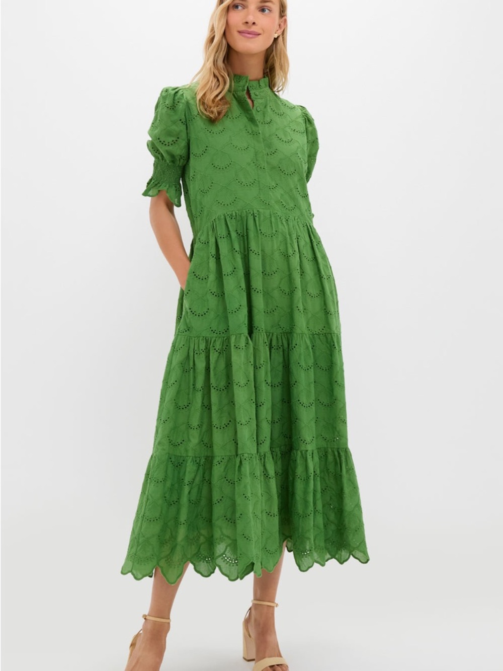 $178 HYACINTH HOUSE Fern Green Eyelet Bennett Maxi Dress